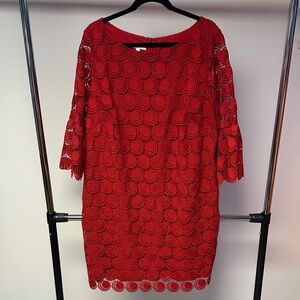 Talbots Red Lace Long Sleeve Dress